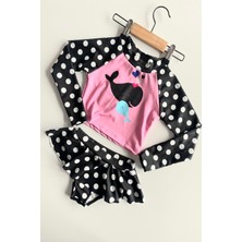 Podium Giyim Trend  Balina Desenli Güneş Korumalı Uzun Kol Crop Üst Mini Etek Bikini Altı Fırfırlı Bikini Takımı