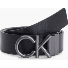 Calvin Klein Siyah Erkek Deri Kemer Adj/rev Ck Metal Bombe Pb 35MM