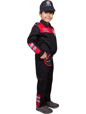 Single Sword Unisex Çocuk Polis Kıyafeti (Şapka, Gömlek, Pantolon Takımı)  - 4-Yunus