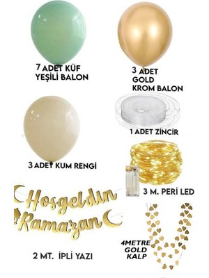 Azebu Hoşgeldin Ramazan Gold Yazı Ledli Zincir Balon Seti Ramazan Bayramı Oda Süsleme Seti