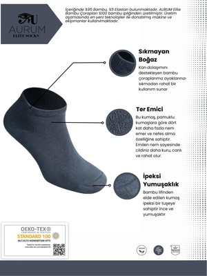 Aurum Erkek 6'lı Premium Bambu Patik Çorap Dikişsiz - 2 Siyah 2 Gri 2 Füme