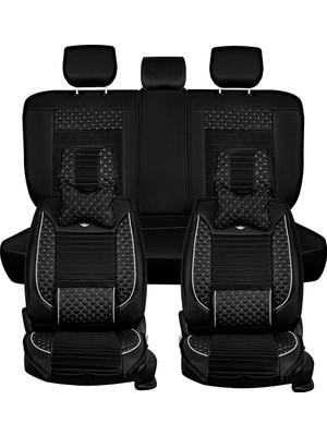 Kepmorpho Honda Legend Lüx Deri Oto Koltuk Kılıfı Ön Arka Takım (Elit) Siyah Beyaz Nakış