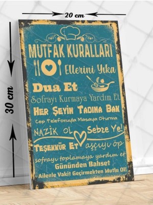 Trend Poster Aile ve Mutfak Kuralları Duvar Tablosu Retro Ahşap Poster