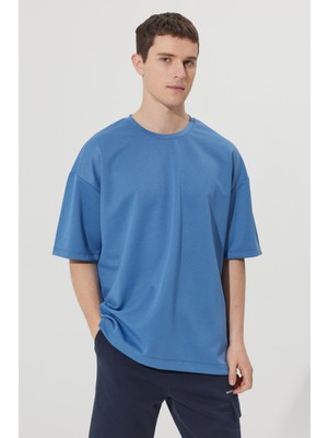 Altınyıldız Classics Erkek Indigo Oversize Bol Kesim Bisiklet Yaka Sweatshirt Tişört