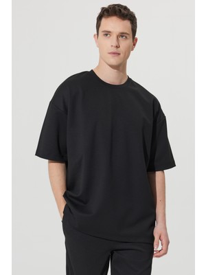 Altınyıldız Classics Erkek Siyah Oversize Bol Kesim Bisiklet Yaka Sweatshirt Tişört