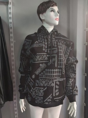 My Model 3 Iplik Oversize Baskılı Kapüşonlu Siyah Sweat