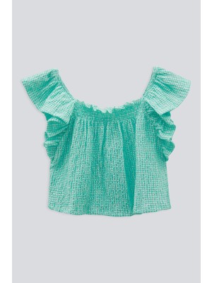 Babokah (Kids Girl) Mini Kareli Kol Fırfır Crop Top