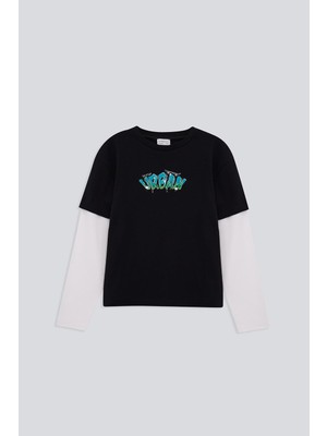 Babokah (Kids Boy) Çift Kollu Bisiklet Yaka Uzun Kol Organik T-Shirt