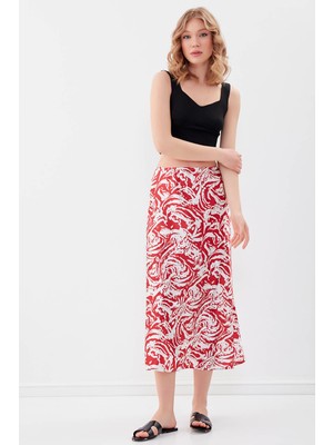 Vitrin Desenli Midi Boy Saten Etek
