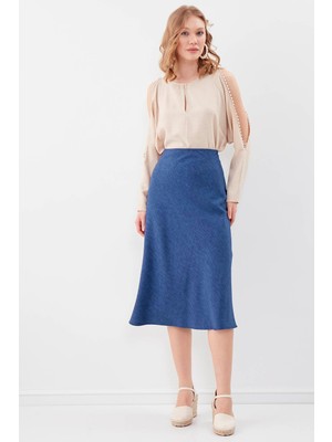 Vitrin Yandan Fermuarlı Midi Boy Etek