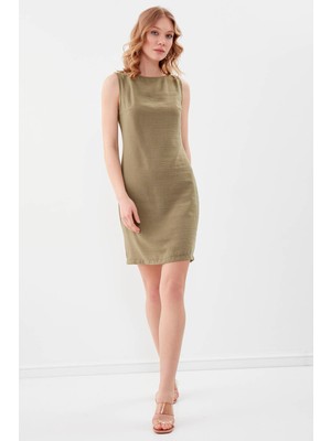 Vitrin Sıfır Kol Viskon Keten Elbise