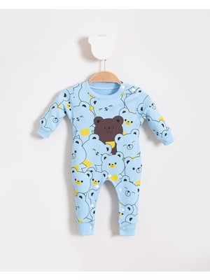 Bubito Sevimli Ayılar Görselli Bebek Tulum Mavi