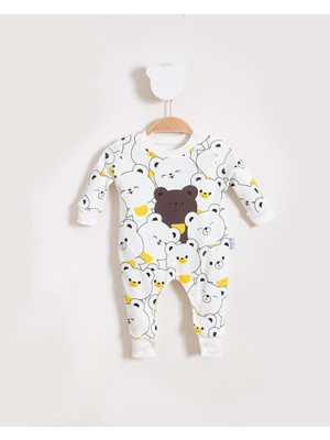 Bubito Sevimli Ayılar Görselli Bebek Tulum Beyaz