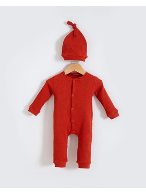 Bubito Tarz Şapkalı Fitilli Penye Bebek Tulum Kırmızı