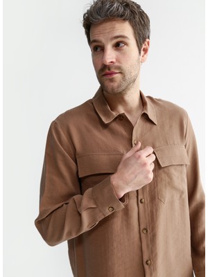 Fabrika Basic Ceket Yaka Düz Kahve Erkek Gömlek YOKAS