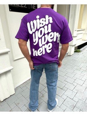 Amor Man Büyük Beden Özel Tasarım Wısh You Were Here Baskılı % 100 Pamuk Oversize Erkek T-Shırt