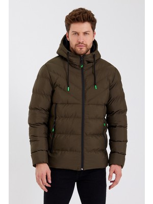 Sivaist Yeni Sezon Erkek Yeşil Su ve Rüzgar Geçirmez Kapüşonlu Kalın Içi Kürklü Şişme Kaban&mont