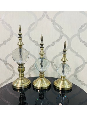 Furkan Dekoratif Kesme Cam Küre Bronz Üçlü Obje