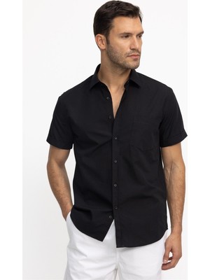 Tudors Klasik Fit Kısa Kol Düz Kravatlık Kolay Ütülenebilir Erkek Gömlek