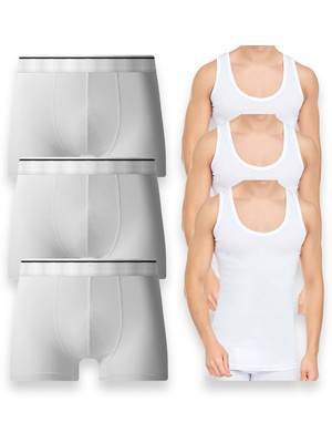 Cnt Erkek Pamuklu Atlet Boxer Takımı Basic 3'lü Premium Paket