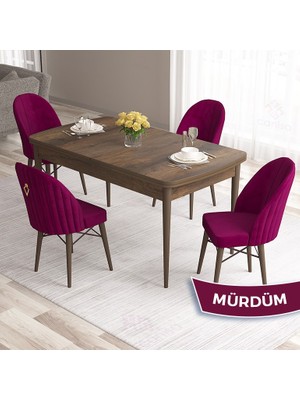 Canisa Concept Roz Serisi 80X132 Mdf Açılabilir Barok Ahşap Desen 4 Sandalye Gold Halkalı