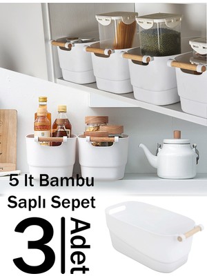 Erkugo 3 Adet Küçük Boy (5 Lt) Bambu Saplı Dekoratif Sepet, 3'lü Set Organizer Düzenleyici Kutu