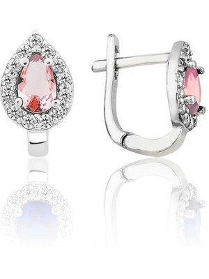 Inure Jewelry Gümüş Pembe Taşlı Damla J Kadın Küpe