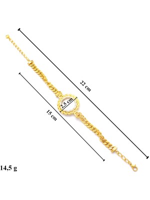 Ferizz Altın Kaplama Arpa Çeyrek Çerçeve Zincir Kollu Bileklik BLK-840