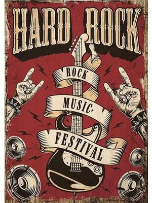 Trend Poster Hard Rock Festival Duvar Tablosu Retro Ahşap Poster
