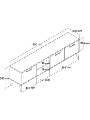 Mezza Exxen 180 cm (Ahşap Ayaklı) Tv Ünitesi Hat Rengi 1583