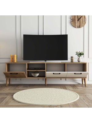 Mezza Exxen 180 cm Ahşap Ayaklı Tv Ünitesi Sepet Beyaz 1585