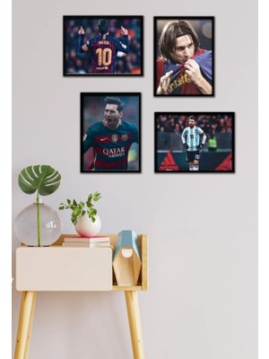 Trend Poster L. Messi 4 Lü Duvar Tablosu Retro Ahşap Poster