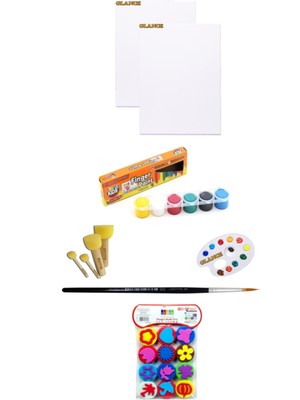 Glance Funny Kids 6X15 ml Parmak Boyası 25X35 Tuval 4'lü Ponpon Fırça Başlangıç Seti
