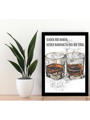 Trend Poster "kader Bir Barsa Keder Bardakta Sek Bir Viski" Bardaklı Tasarım Duvar Tablosu Retro Ahşap Poster