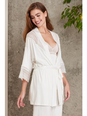 Pierre Cardin  Dantelli Penye 3'lü Kadın Pijama Takımı  2820