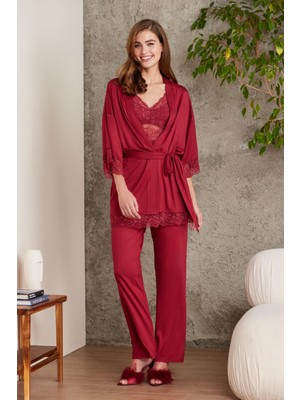 Pierre Cardin  Dantelli Penye 3'lü Kadın Pijama Takımı  2810