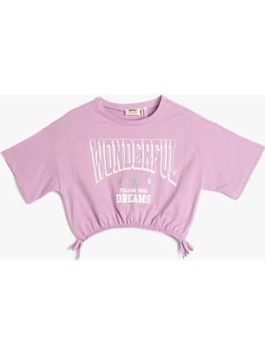 Crop Oversize Tişört Kısa Kollu Beli Elastic Pamuklu