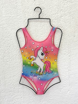 Rs Ramuni Kız Çocuk Mayo Unicorn Dijital Baskılı Deniz Havuz Mayosu Çocuk Mayo