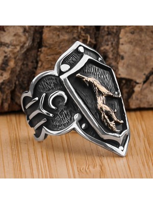 Takıhan Bozkurt Tasarımlı Kayı Motifli 925 Ayar Gümüş Baş Parmak Zihgir Yüzüğü