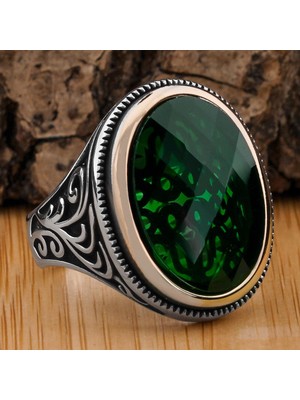 Takıhan Yeşil Oval Zirkon Taşlı 925 Ayar Gümüş Erkek Yüzük