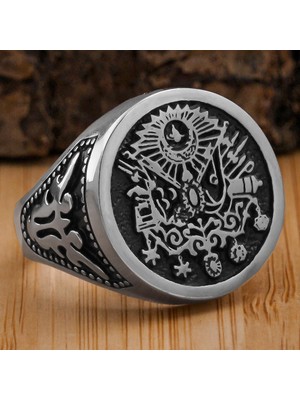 Takıhan Osmanlı Devlet Armalı Yuvarlak 925 Ayar Gümüş Yüzük