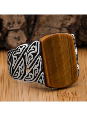 Takıhan Kaplan Gözü Taşlı Örgü Desenli 925 Ayar Gümüş Yüzük