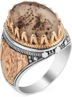 Takıhan 925 Ayar Gümüş Doğal Akik Taşlı Erkek Yüzük