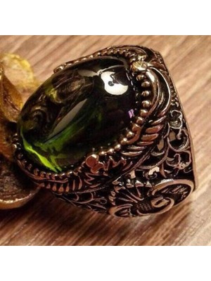 Takıhan 925 Ayar Gümüş Vav Detaylı Sarı Zirkon Taşlı Erkek Yüzük