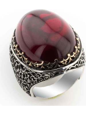 Takıhan Büyük Ovalruby Taşlı 925 Ayar Gümüş Erkek Yüzük