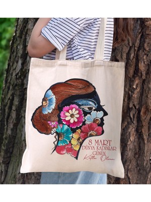 Bk Gift Kadınlar Günü Tasarımlı Kanvas Bez Çanta, Baskılı Omuz Çantası, Alışveriş Çantası, Plaj Çantası, Arkadaşa Hediye-4