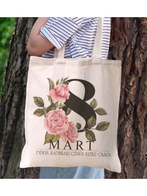 Bk Gift Kadınlar Günü Tasarımlı Kanvas Bez Çanta, Baskılı Omuz Çantası, Alışveriş Çantası, Plaj Çantası, Arkadaşa Hediye-2