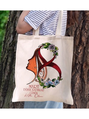 Bk Gift Kadınlar Günü Tasarımlı Kanvas Bez Çanta, Baskılı Omuz Çantası, Alışveriş Çantası, Plaj Çantası, Arkadaşa Hediye-5