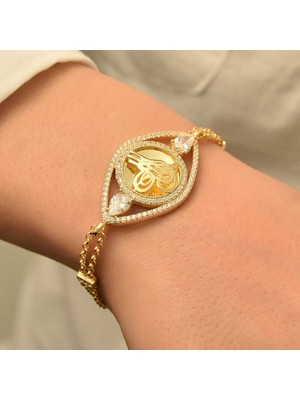 Gumush Gümüş Gold Kaplama Tuğralı Kadın Bileklik