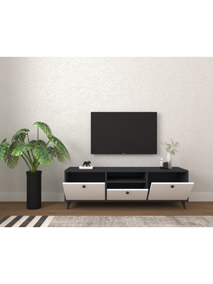 Conceptiva Relax Çift Renkli Tv Sehpası 140 cm 3 Kapaklı Tv Ünitesi